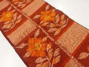 リサイクル　手織り紬花模様織出し名古屋帯